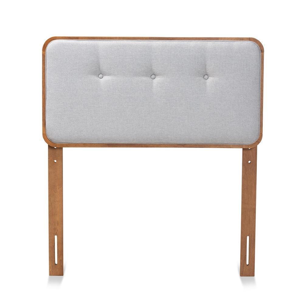 Palina Mid-Century Modern Light Grey Fabric Upholstered and Walnut Brown Finished Wood Twin Size Headboard FredCo