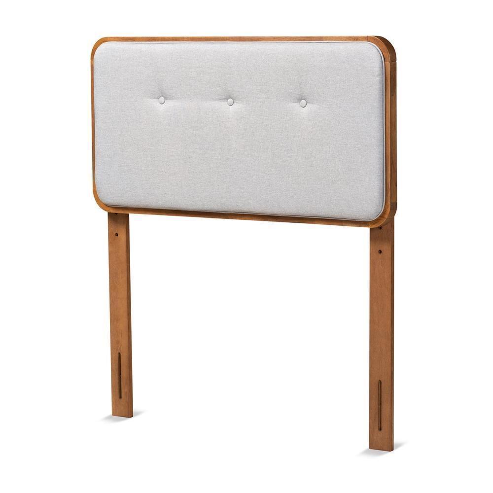 Palina Mid-Century Modern Light Grey Fabric Upholstered and Walnut Brown Finished Wood Twin Size Headboard FredCo