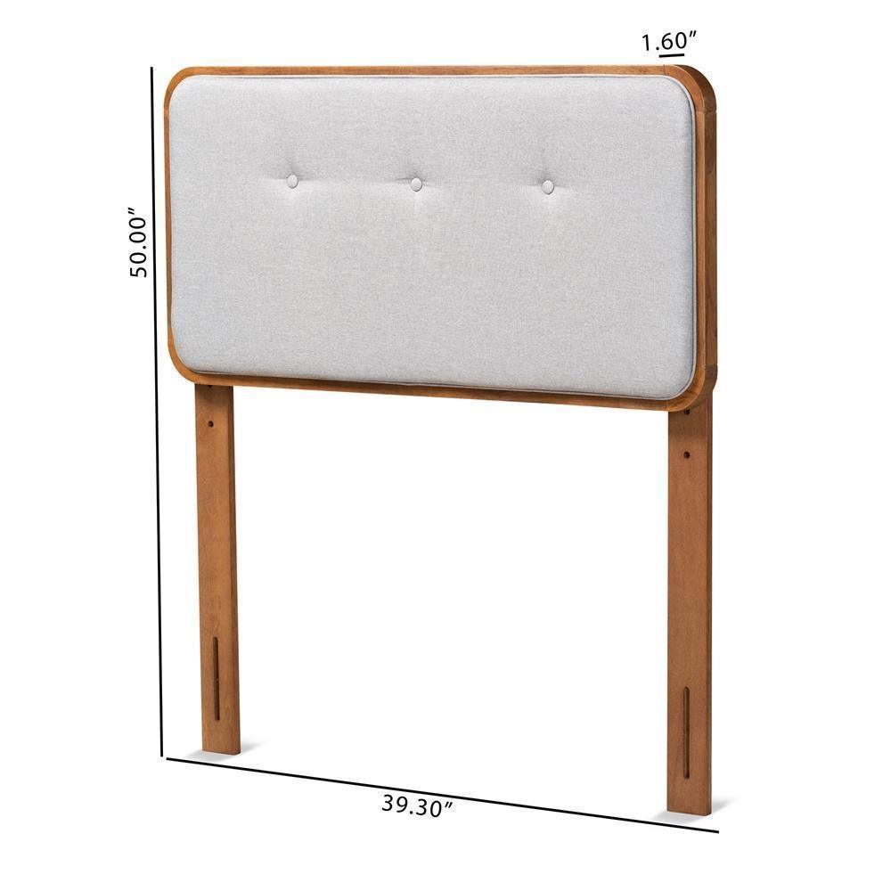 Palina Mid-Century Modern Light Grey Fabric Upholstered and Walnut Brown Finished Wood Twin Size Headboard FredCo