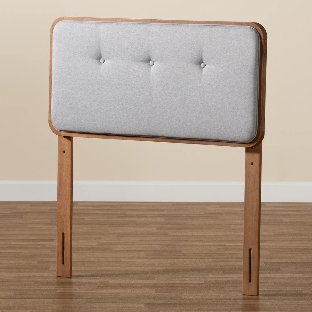 Palina Mid-Century Modern Light Grey Fabric Upholstered and Walnut Brown Finished Wood Twin Size Headboard FredCo
