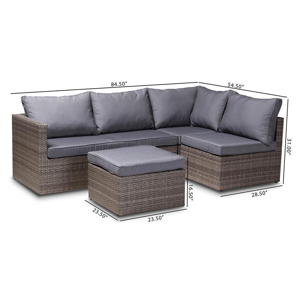 Pamela Modern and Contemporary Grey Polyester Upholstered and Brown Finished 4-Piece Woven Rattan Outdoor Patio Set FredCo