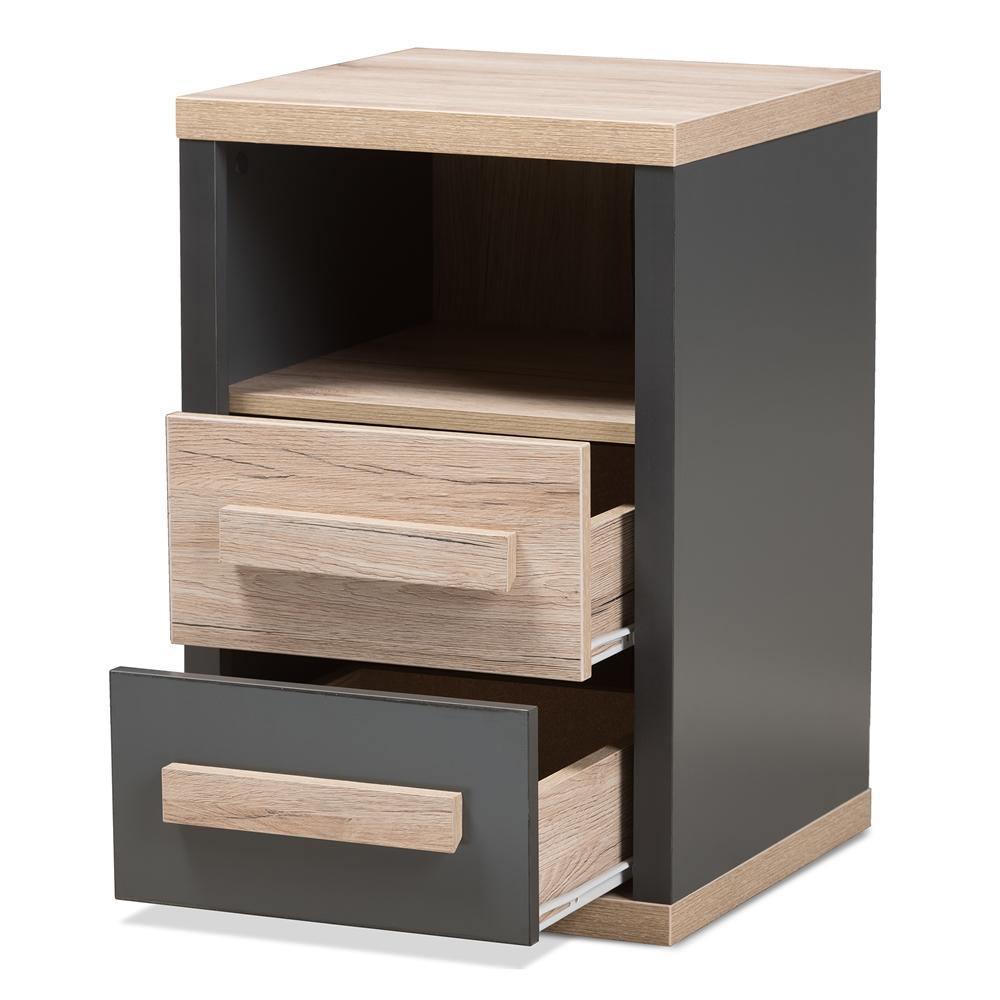 Pandora Modern and Contemporary Dark Grey and Light Brown Two-Tone 2-Drawer Nightstand FredCo