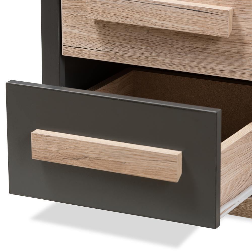 Pandora Modern and Contemporary Dark Grey and Light Brown Two-Tone 2-Drawer Nightstand FredCo