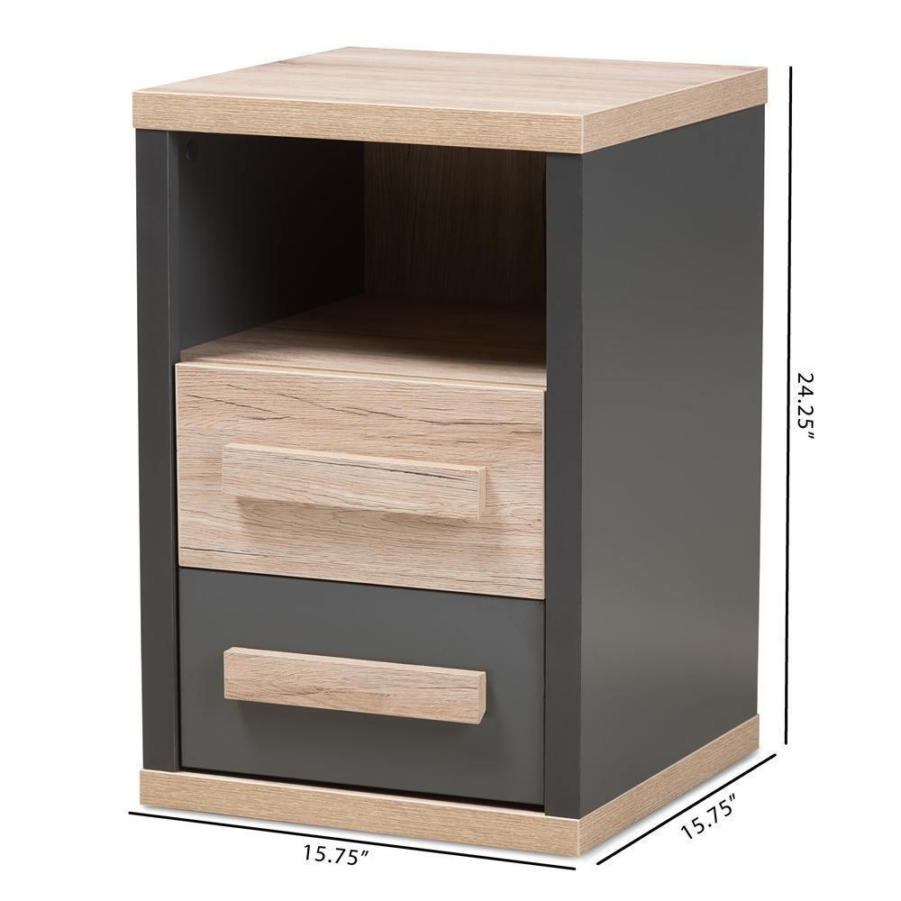 Pandora Modern and Contemporary Dark Grey and Light Brown Two-Tone 2-Drawer Nightstand FredCo
