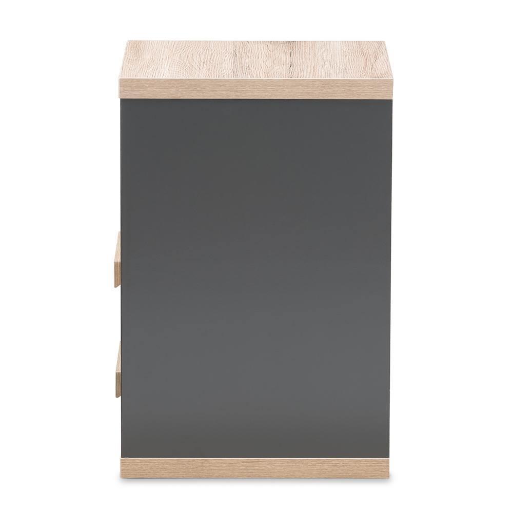 Pandora Modern and Contemporary Dark Grey and Light Brown Two-Tone 2-Drawer Nightstand FredCo