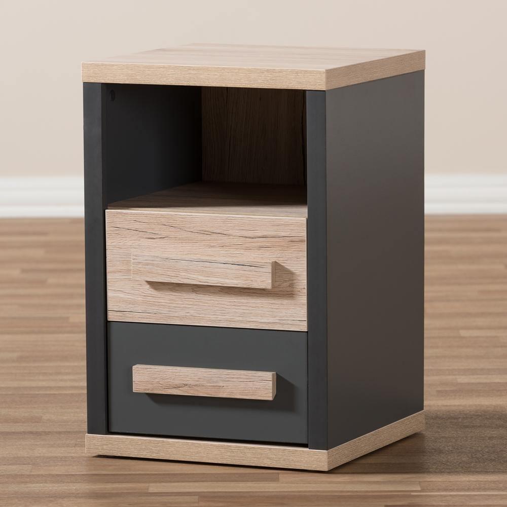 Pandora Modern and Contemporary Dark Grey and Light Brown Two-Tone 2-Drawer Nightstand FredCo