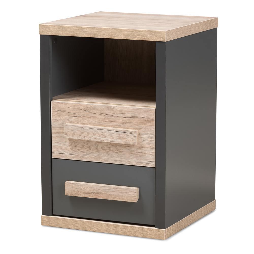 Pandora Modern and Contemporary Dark Grey and Light Brown Two-Tone 2-Drawer Nightstand FredCo
