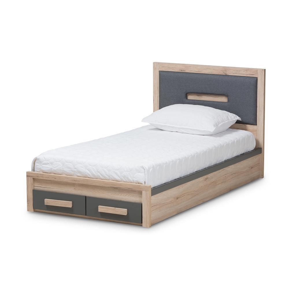 Pandora Modern and Contemporary Dark Grey and Light Brown Two-Tone 2-Drawer Twin Size Storage Platform Bed FredCo