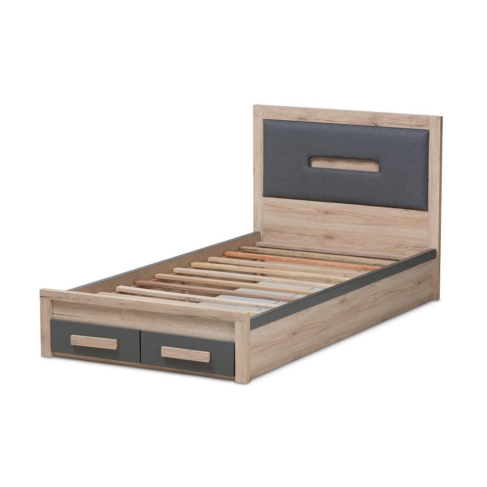 Pandora Modern and Contemporary Dark Grey and Light Brown Two-Tone 2-Drawer Twin Size Storage Platform Bed FredCo