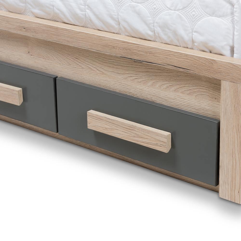 Pandora Modern and Contemporary Dark Grey and Light Brown Two-Tone 2-Drawer Twin Size Storage Platform Bed FredCo