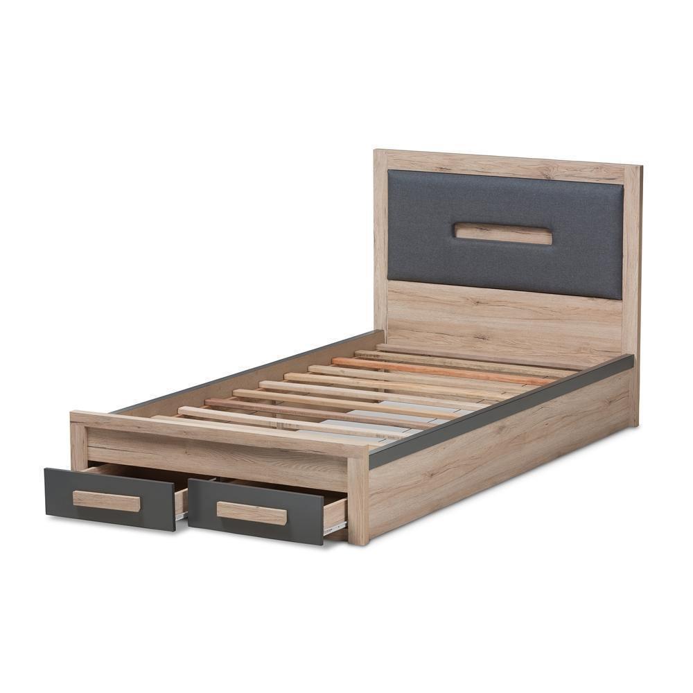 Pandora Modern and Contemporary Dark Grey and Light Brown Two-Tone 2-Drawer Twin Size Storage Platform Bed FredCo