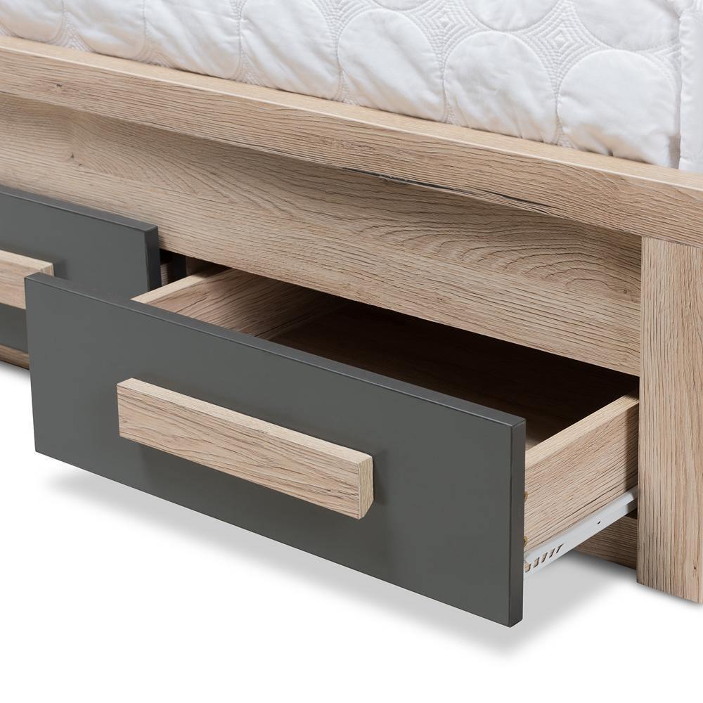 Pandora Modern and Contemporary Dark Grey and Light Brown Two-Tone 2-Drawer Twin Size Storage Platform Bed FredCo