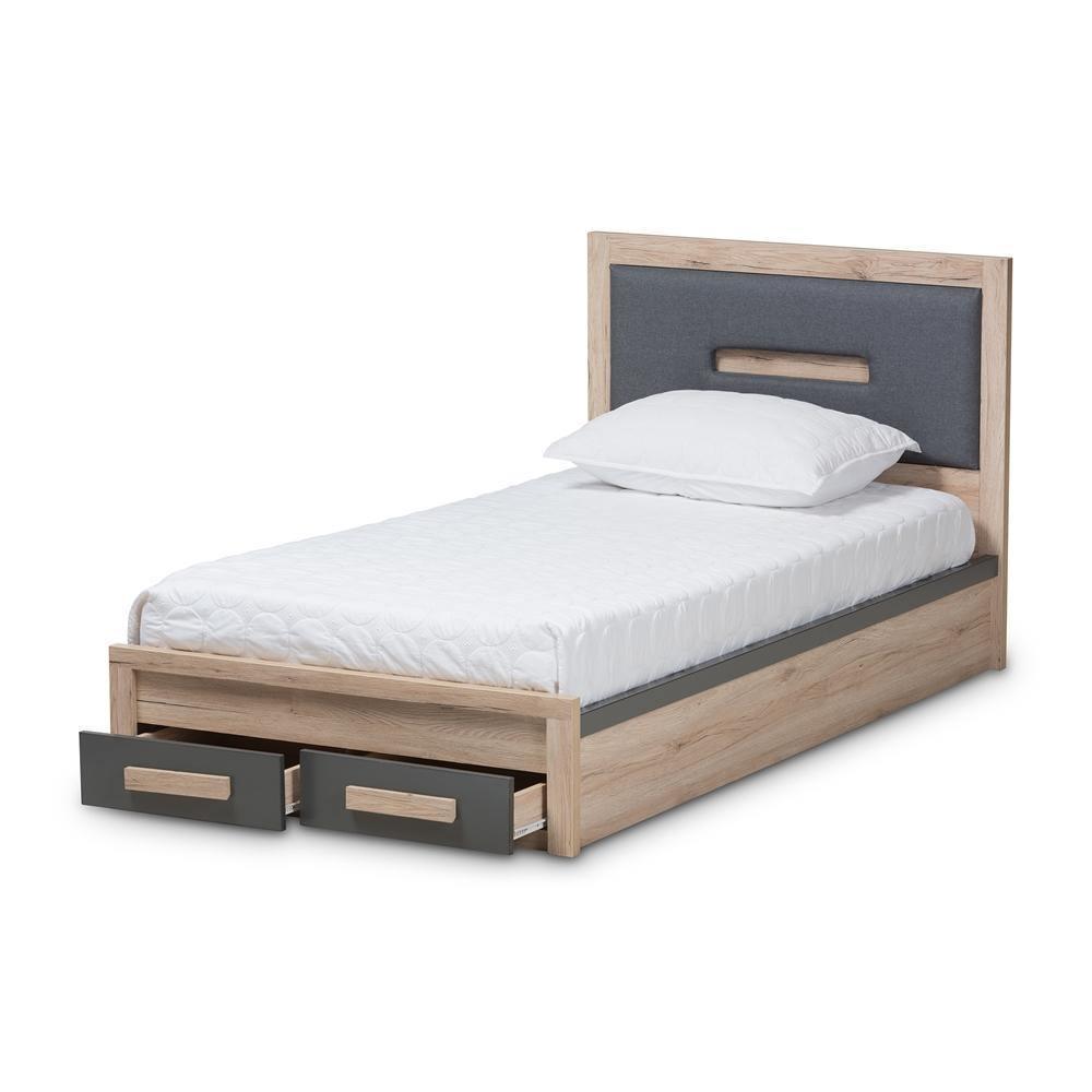 Pandora Modern and Contemporary Dark Grey and Light Brown Two-Tone 2-Drawer Twin Size Storage Platform Bed FredCo