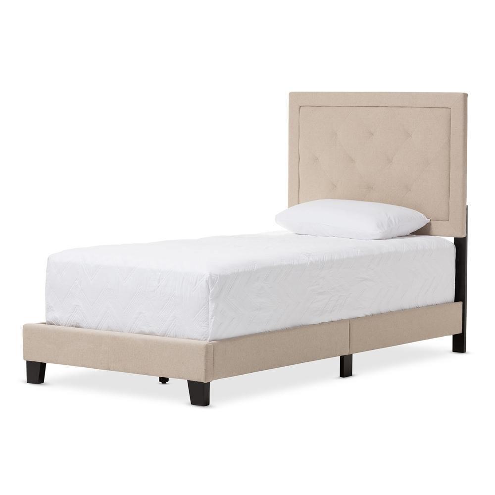 Paris Modern and Contemporary Beige Linen Upholstered Twin Size Tufting Bed FredCo