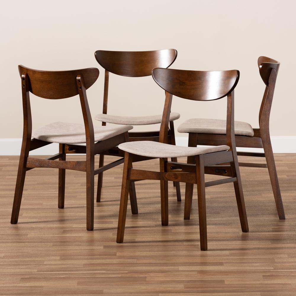 Parlin Mid-Century Modern Transitional Light Beige Fabric Upholstered and Walnut Brown Finished Wood 4-Piece Dining Chair Set FredCo