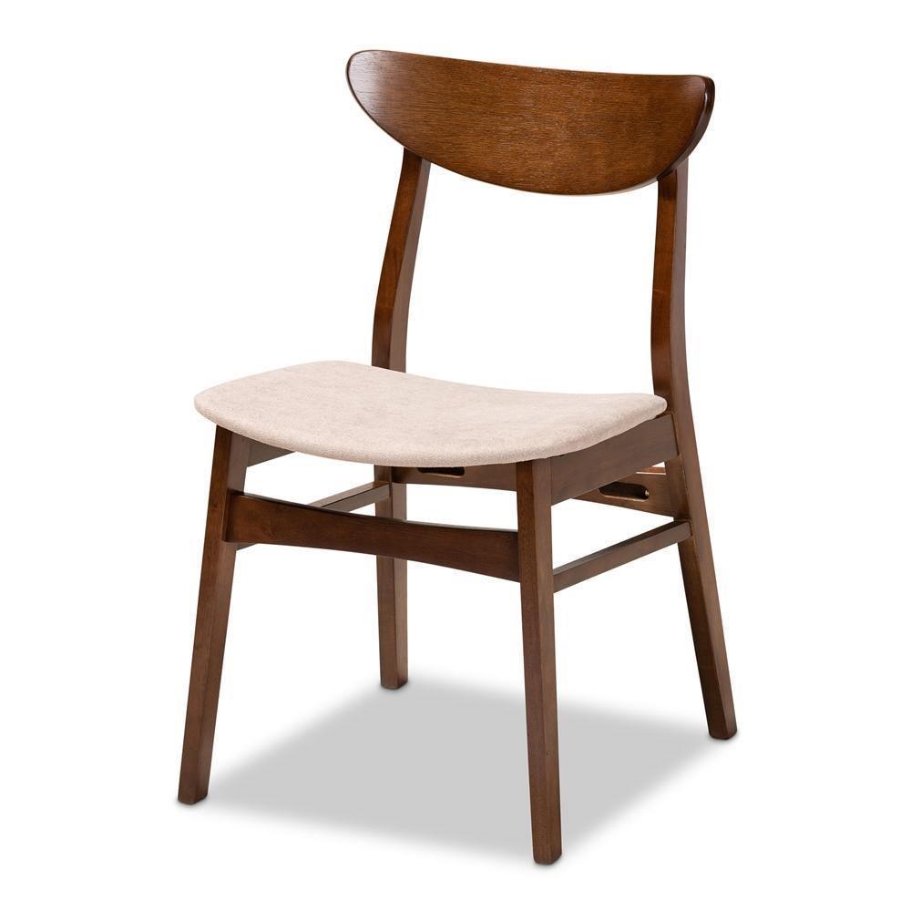 Parlin Mid-Century Modern Transitional Light Beige Fabric Upholstered and Walnut Brown Finished Wood 4-Piece Dining Chair Set FredCo