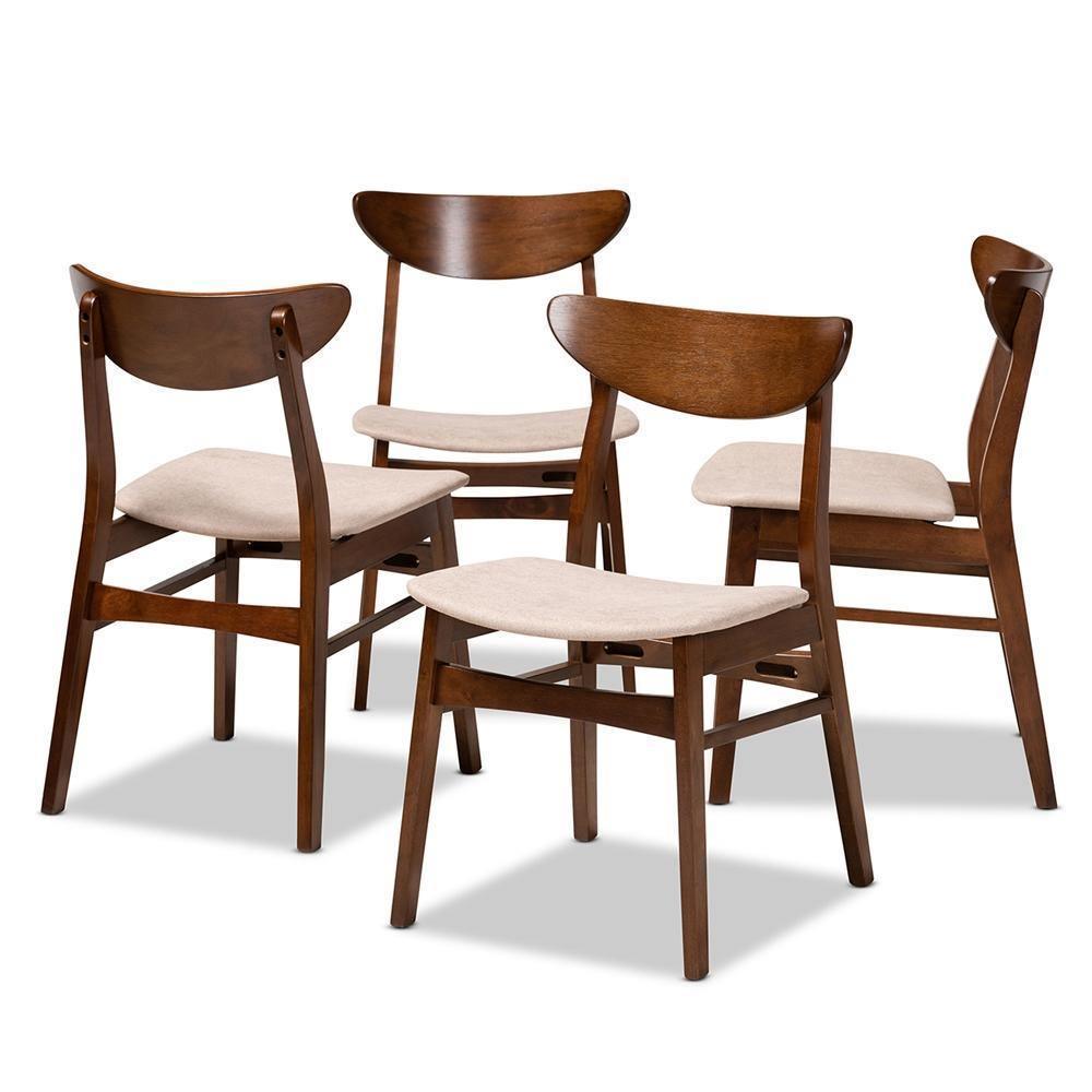 Parlin Mid-Century Modern Transitional Light Beige Fabric Upholstered and Walnut Brown Finished Wood 4-Piece Dining Chair Set FredCo