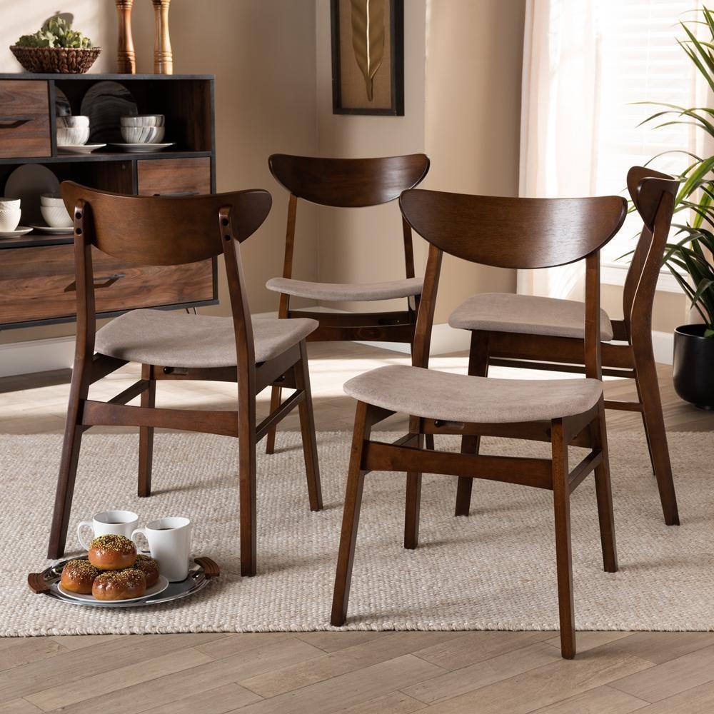 Parlin Mid-Century Modern Transitional Light Beige Fabric Upholstered and Walnut Brown Finished Wood 4-Piece Dining Chair Set FredCo