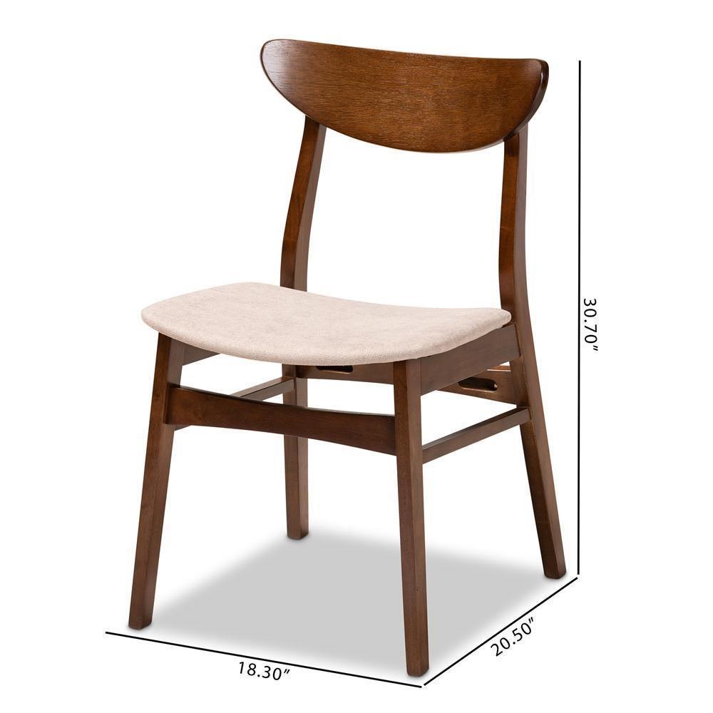 Parlin Mid-Century Modern Transitional Light Beige Fabric Upholstered and Walnut Brown Finished Wood 4-Piece Dining Chair Set FredCo