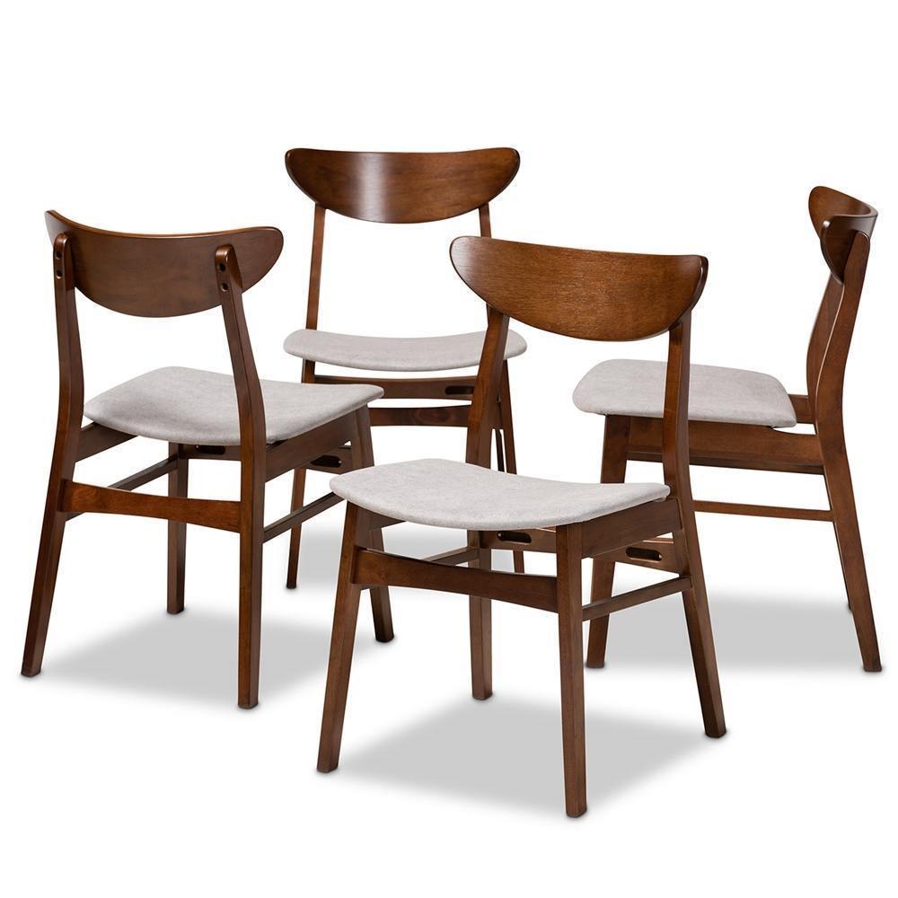 Parlin Mid-Century Modern Transitional Light Grey Fabric Upholstered and Walnut Brown Finished Wood 4-Piece Dining Chair Set FredCo