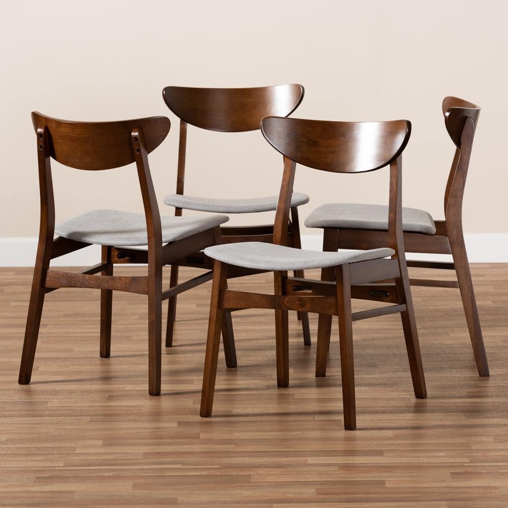 Parlin Mid-Century Modern Transitional Light Grey Fabric Upholstered and Walnut Brown Finished Wood 4-Piece Dining Chair Set FredCo