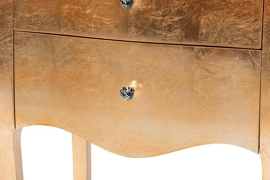 Patrice Classic and Traditional Gold Finished Wood 2-Drawer Nightstand FredCo