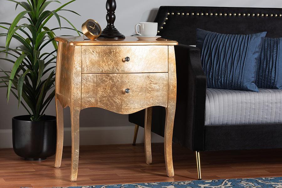 Patrice Classic and Traditional Gold Finished Wood 2-Drawer Nightstand FredCo