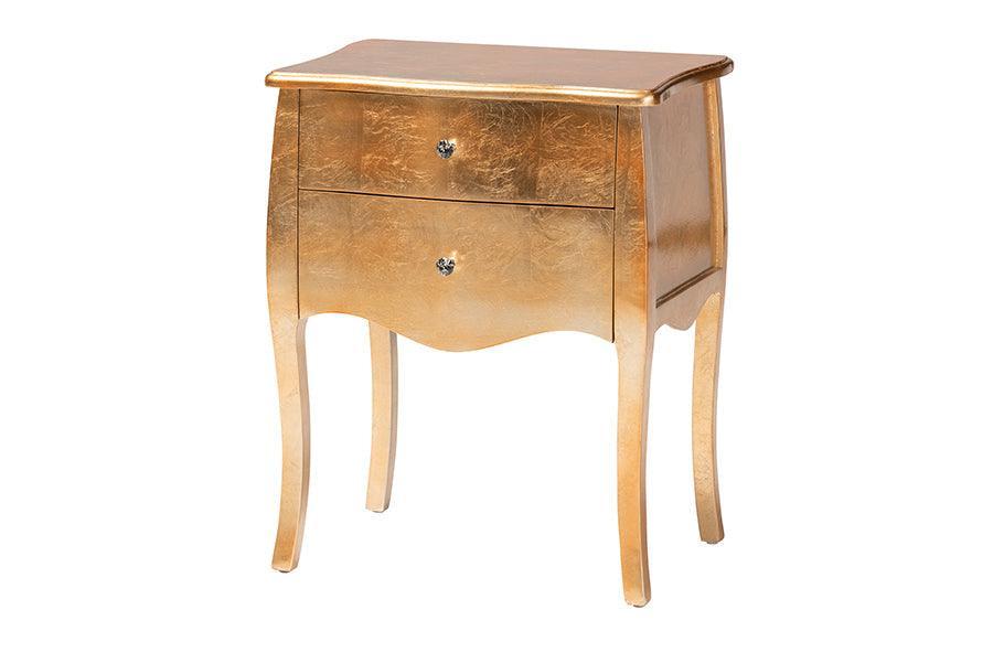 Patrice Classic and Traditional Gold Finished Wood 2-Drawer Nightstand FredCo
