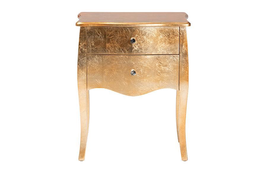 Patrice Classic and Traditional Gold Finished Wood 2-Drawer Nightstand FredCo