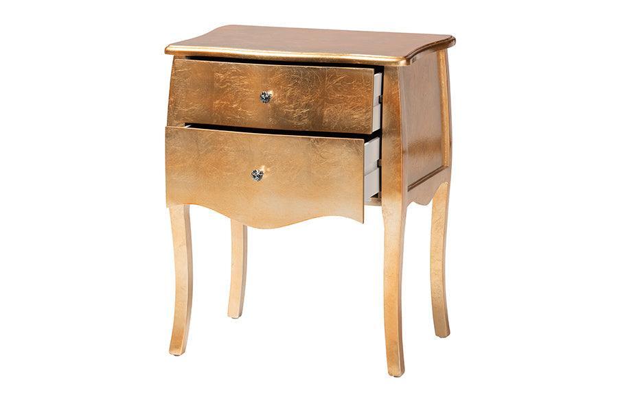 Patrice Classic and Traditional Gold Finished Wood 2-Drawer Nightstand FredCo