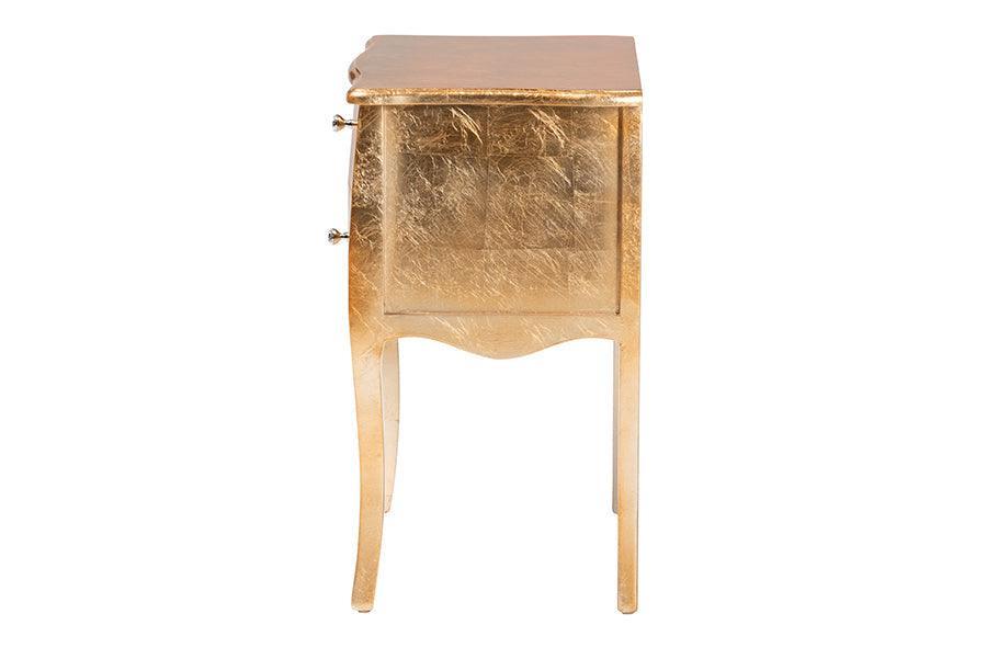 Patrice Classic and Traditional Gold Finished Wood 2-Drawer Nightstand FredCo