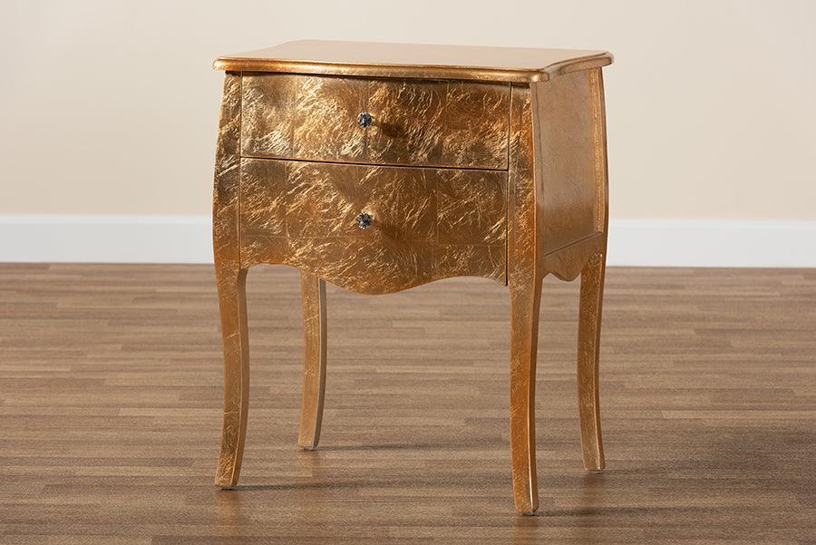 Patrice Classic and Traditional Gold Finished Wood 2-Drawer Nightstand FredCo