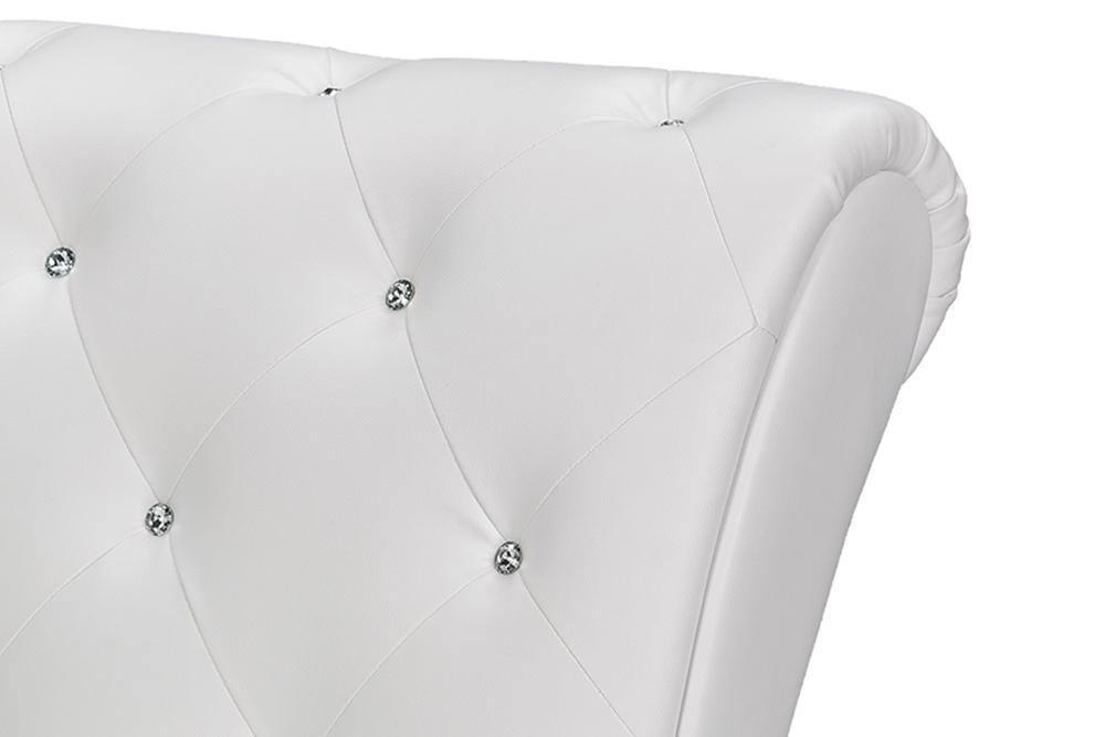 Pease Contemporary White Faux Leather Upholstered Crystal Button Tufted Chaise Lounge One (1) Chaise FredCo