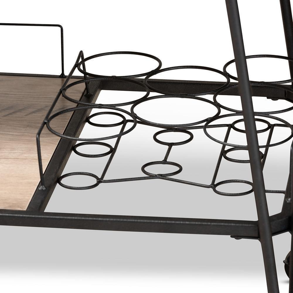 Perilla Modern Rustic and Industrial Oak Brown Finished Wood and Black Finished Metal 2-Tier Wine Serving Cart FredCo