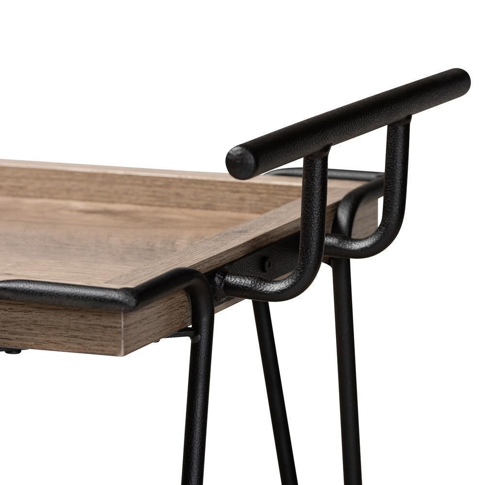 Perilla Modern Rustic and Industrial Oak Brown Finished Wood and Black Finished Metal 2-Tier Wine Serving Cart FredCo