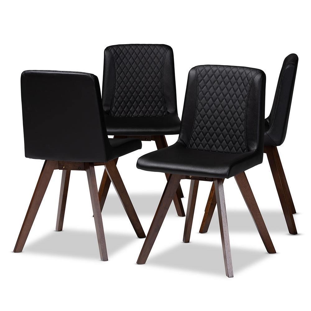 Pernille Modern Transitional Black Faux Leather Upholstered Walnut Finished 4-Piece Wood Dining Chair Set FredCo