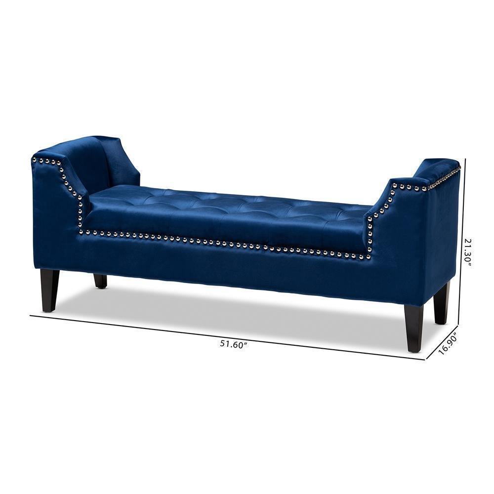 Perret Modern and Contemporary Royal Blue Velvet Fabric Upholstered Espresso Finished Wood Bench FredCo