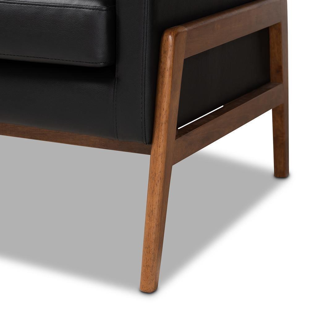 Perris Mid-Century Modern Black Faux Leather Upholstered Walnut Finished Wood 3-Piece Living Room Set FredCo