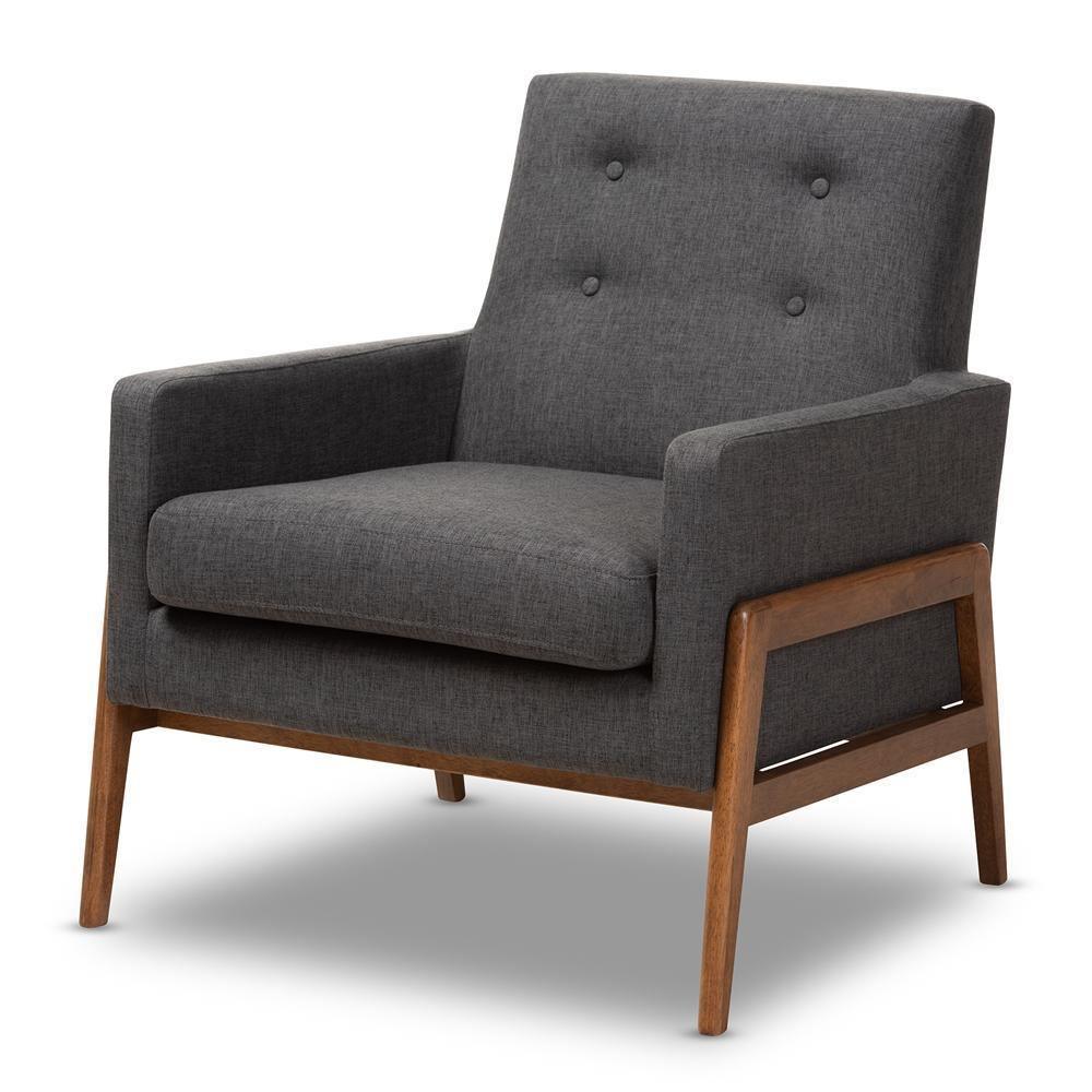Perris Mid-Century Modern Dark Grey Fabric Upholstered Walnut Finished Wood 3-Piece Living Room Set FredCo