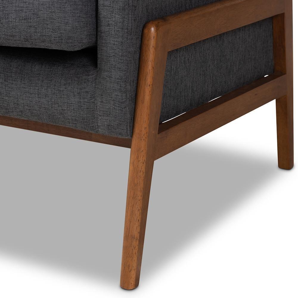 Perris Mid-Century Modern Dark Grey Fabric Upholstered Walnut Finished Wood 3-Piece Living Room Set FredCo