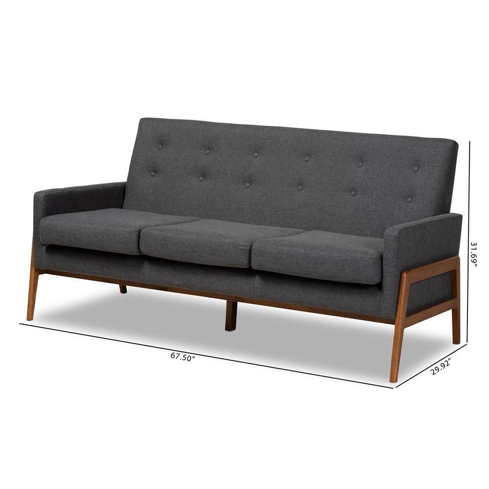 Perris Mid-Century Modern Dark Grey Fabric Upholstered Walnut Finished Wood Sofa FredCo
