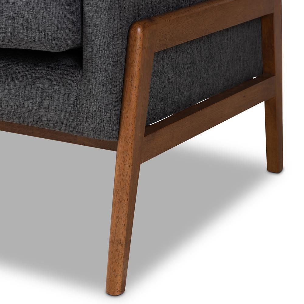Perris Mid-Century Modern Dark Grey Fabric Upholstered Walnut Finished Wood Sofa FredCo