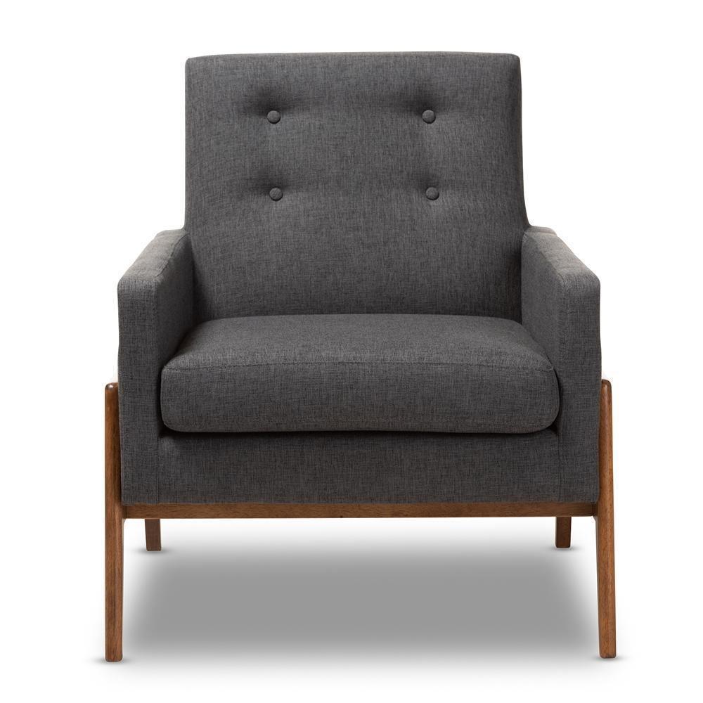 Perris Mid-Century Modern Dark Grey Fabric Upholstered Walnut Wood Lounge Chair FredCo