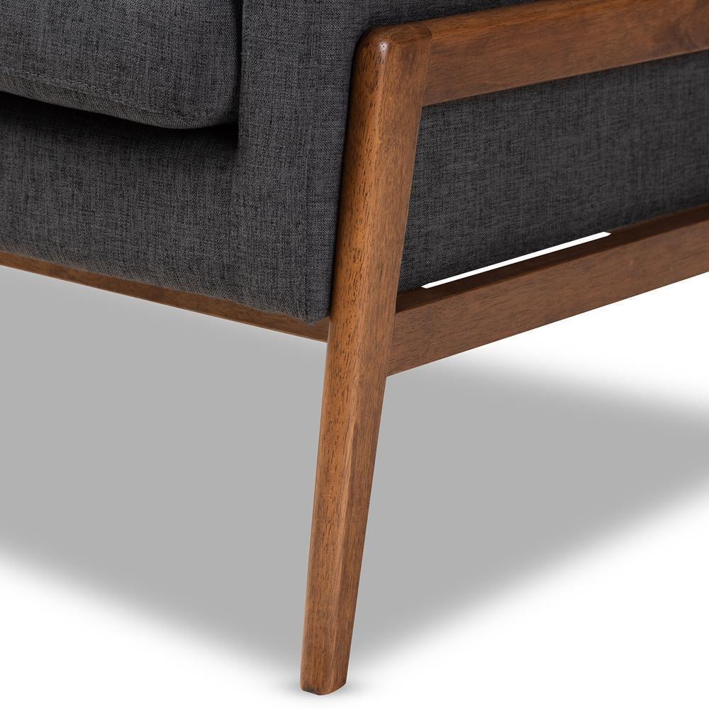 Perris Mid-Century Modern Dark Grey Fabric Upholstered Walnut Wood Lounge Chair FredCo