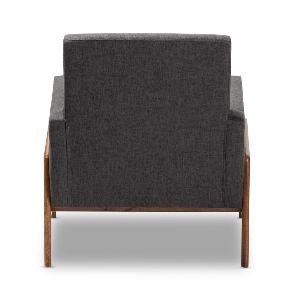 Perris Mid-Century Modern Dark Grey Fabric Upholstered Walnut Wood Lounge Chair FredCo