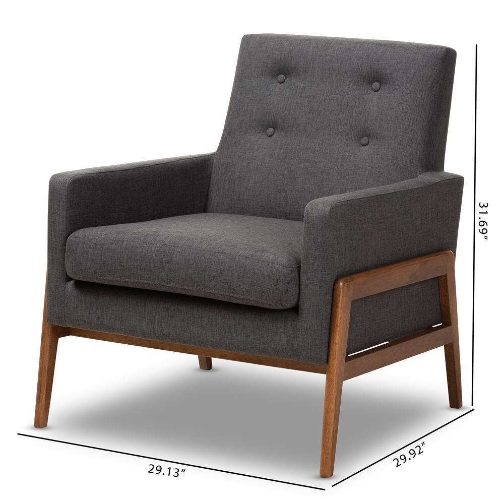 Perris Mid-Century Modern Dark Grey Fabric Upholstered Walnut Wood Lounge Chair FredCo