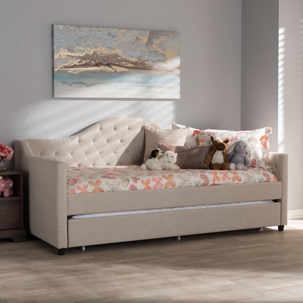 Perry Modern and Contemporary Light Beige Fabric Daybed with Trundle FredCo
