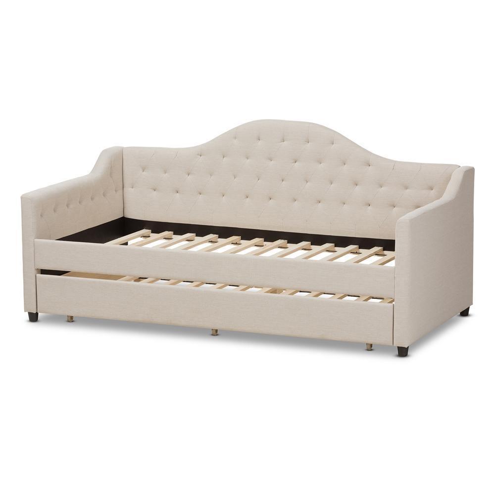 Perry Modern and Contemporary Light Beige Fabric Daybed with Trundle FredCo