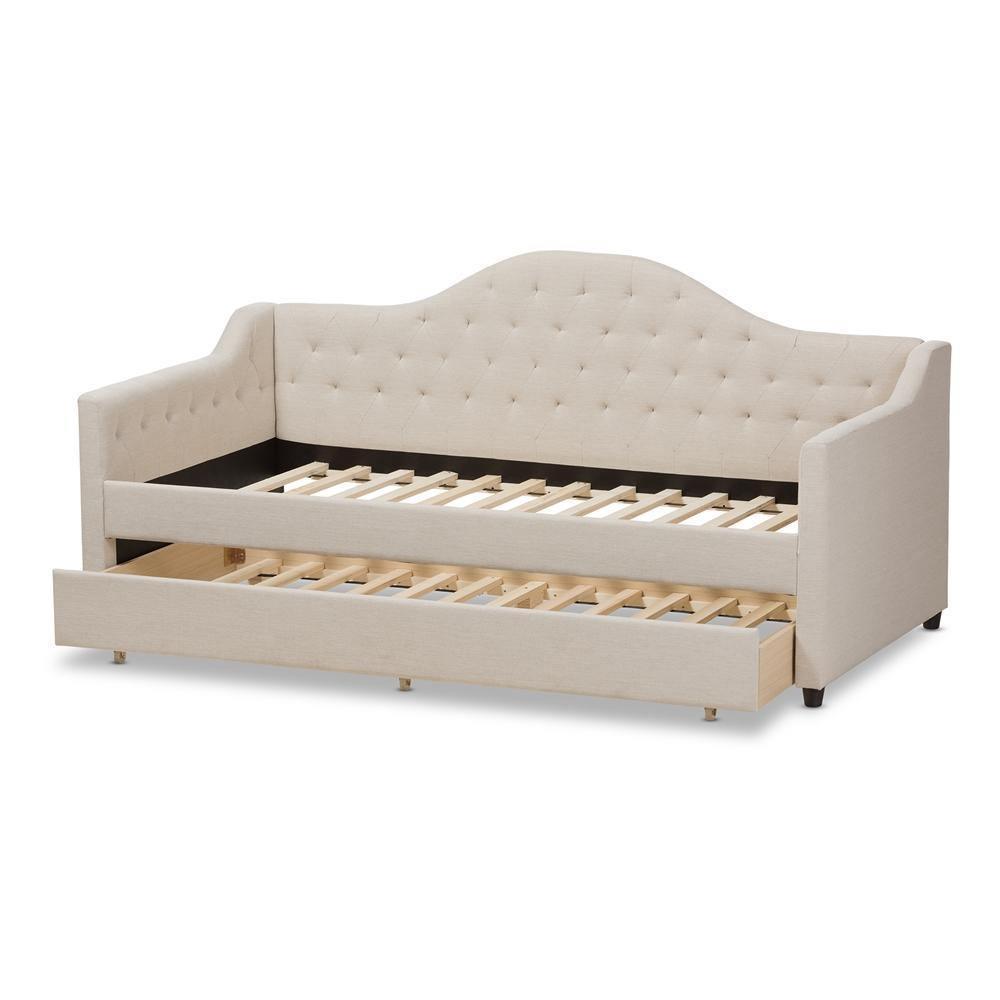 Perry Modern and Contemporary Light Beige Fabric Daybed with Trundle FredCo