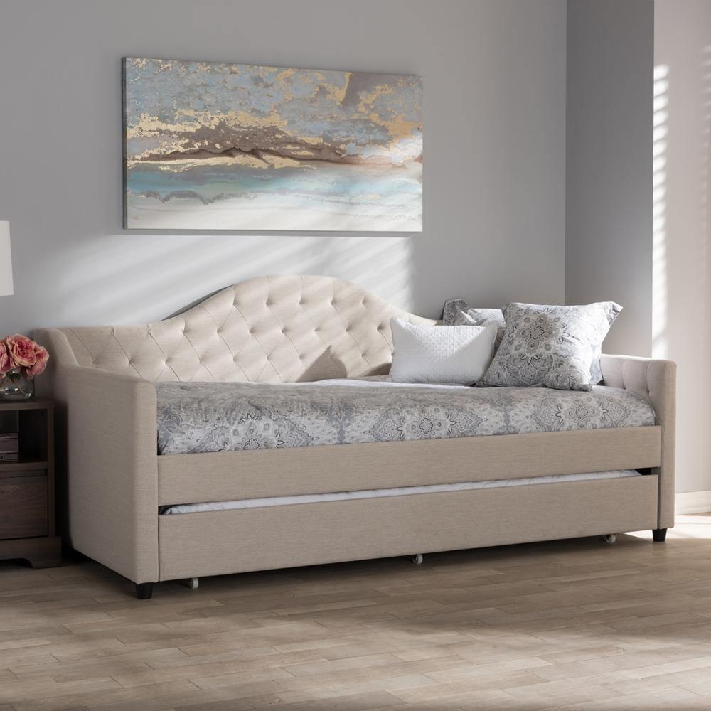 Perry Modern and Contemporary Light Beige Fabric Daybed with Trundle FredCo